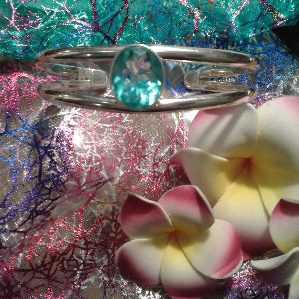 Gorgeous "Ocean Blue" Sterling Silver and Blue Topaz Double Banded Cuff Bracelet